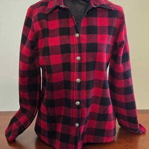 Orvis Red and Black Plaid Flannel Fleece Lined Snap Front Shacket Size Small
